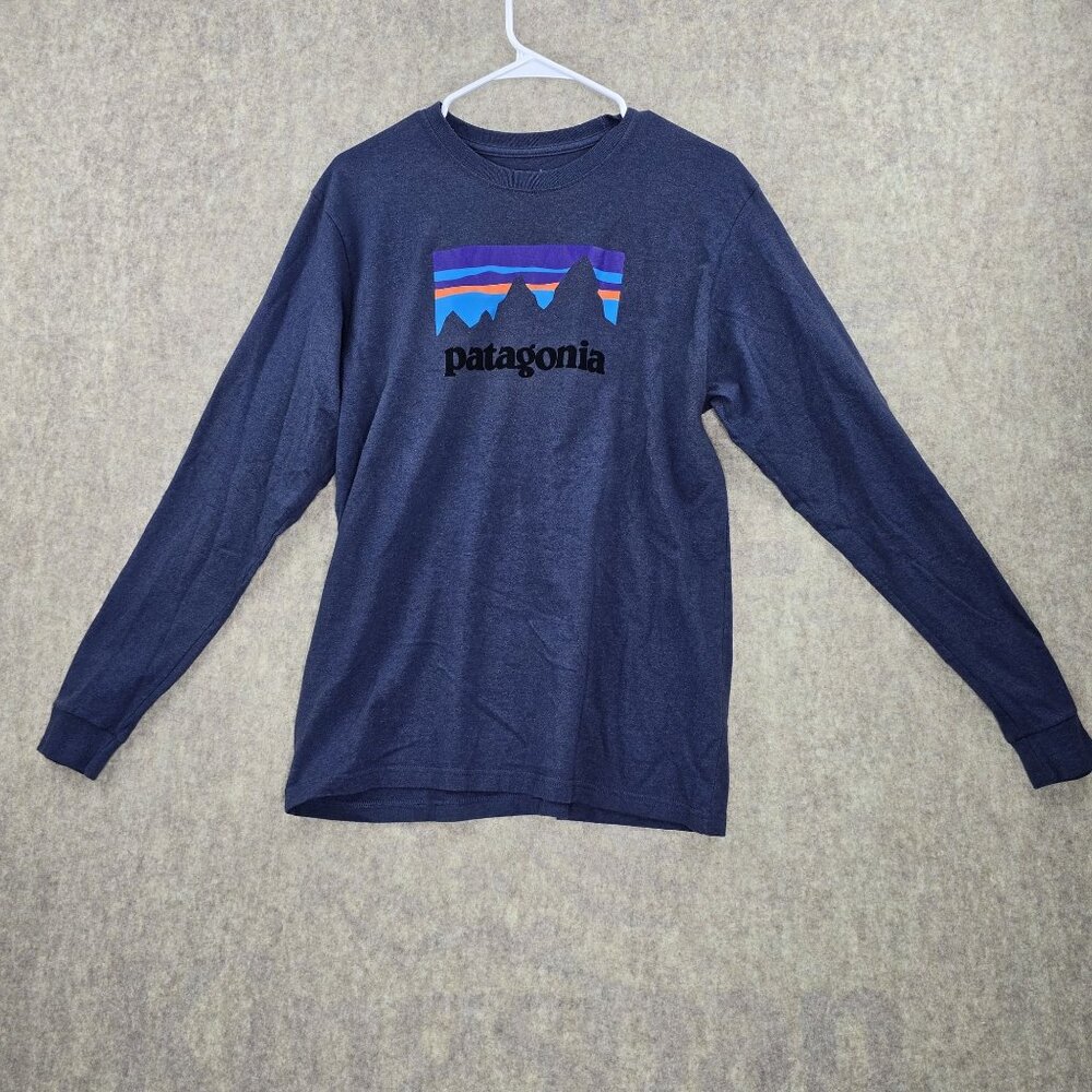 Patagonia Mens Long-Sleeve T-Shirt Navy Blue Size Medium 48% Recycled Polyester